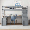 Full Size Loft Bed With 7 Drawers 2 Shelves And Desk Gray Full Gray Plywood