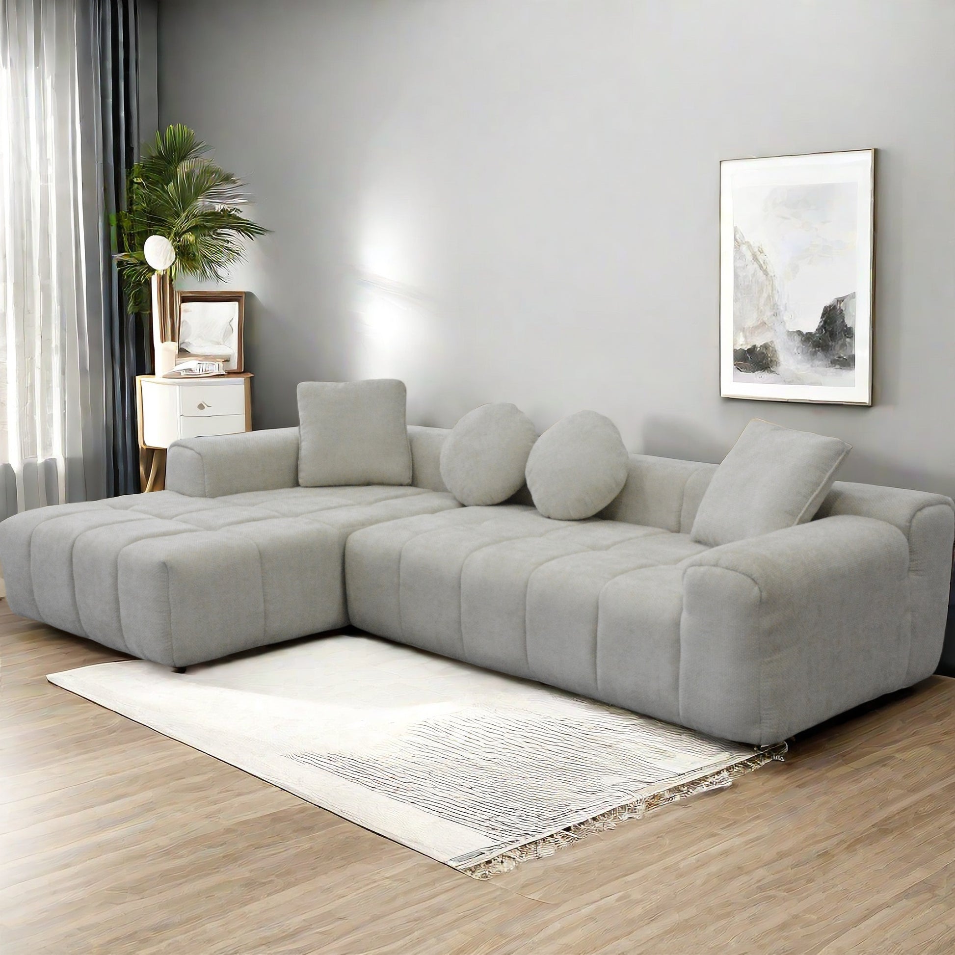 Modern L Style Light Gray L Shaped Compressed Sofa Chaise Lounge: High Resilience Soft, Comfortable Seating, Space Saving Design, Ideal For Small Spaces Light Gray Linen Wood Primary Living Space