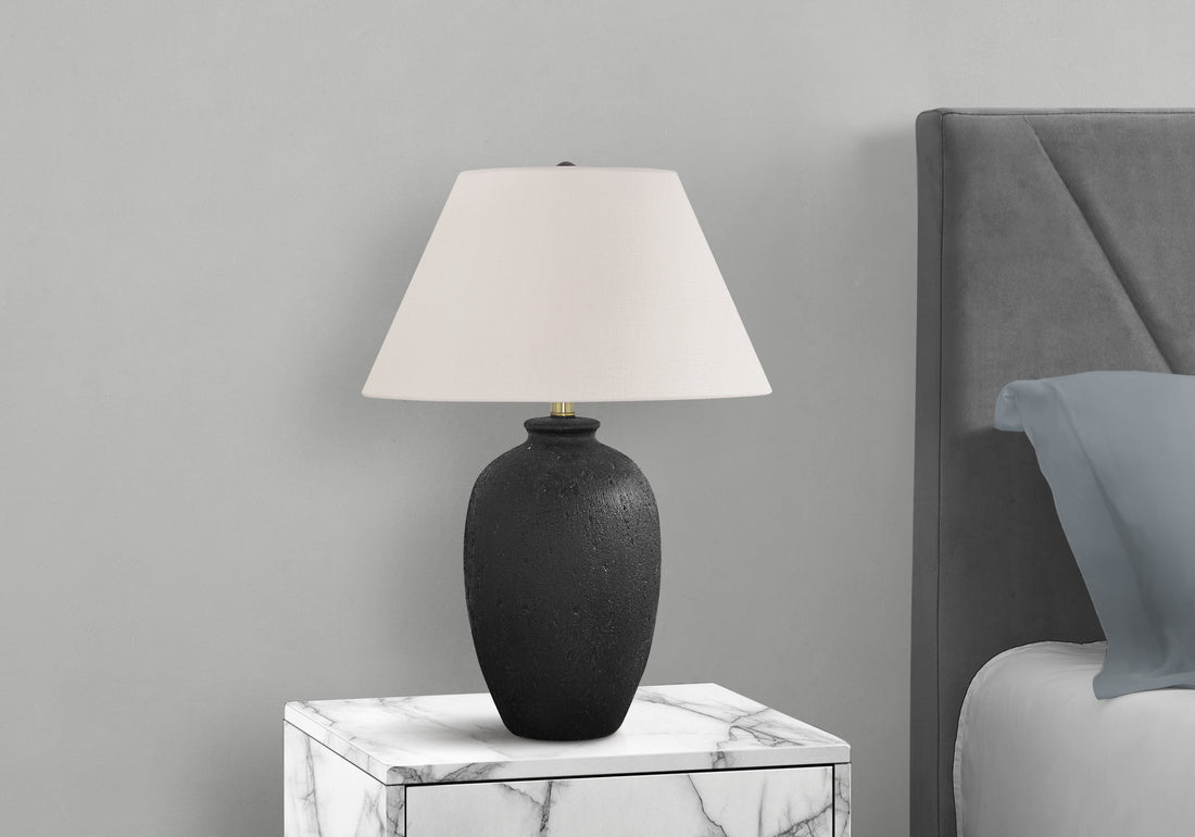 Lighting, 24"H, Table Lamp, Black Ceramic, Ivory Cream Shade, Modern Black Ceramic