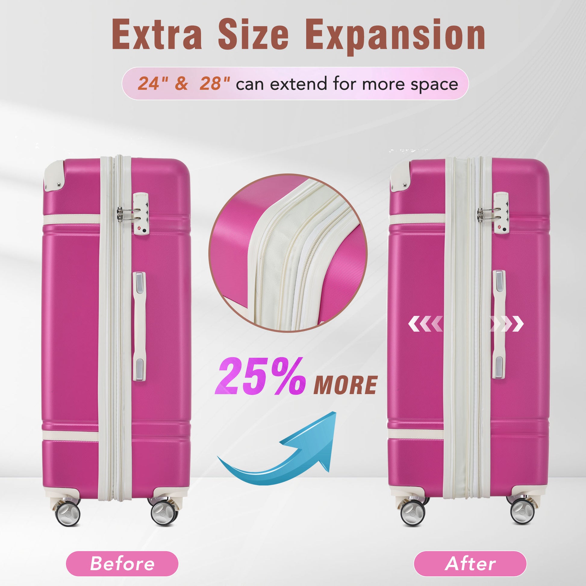 28 In Luggage 1 Piece With Tsa Lockexpandable Lightweight Suitcase Spinner Wheels, Vintage Luggage,Pink Change To Sku:N732P171623H Pink Abs