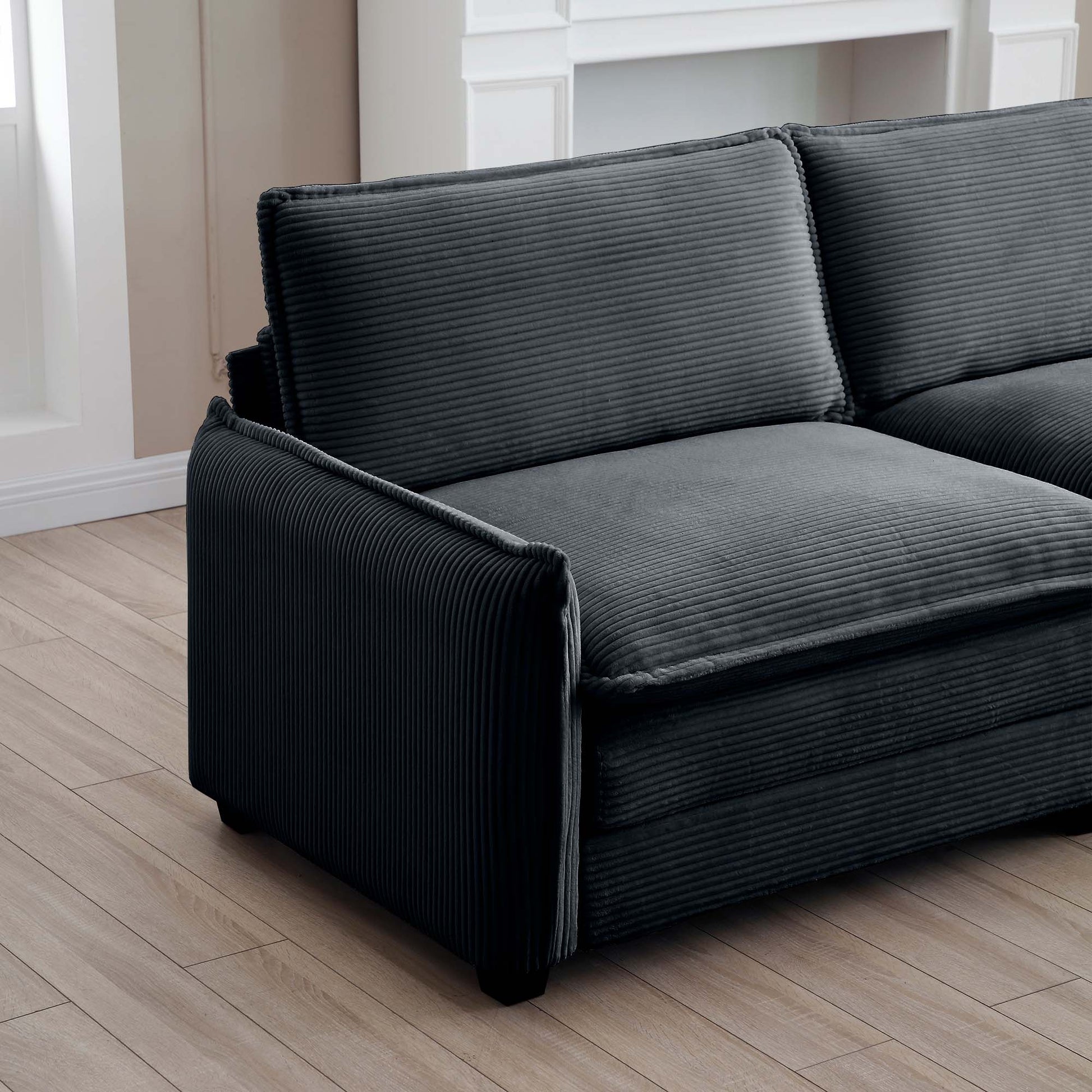 Armless Deep Seat Corduroy Single Sofa, Can Be Used With Combined With Alternative Armrest And Combined With Alrmess 2 Seater Sofas ,Grey Corduroy Fabric Grey Corduroy 1 Seat