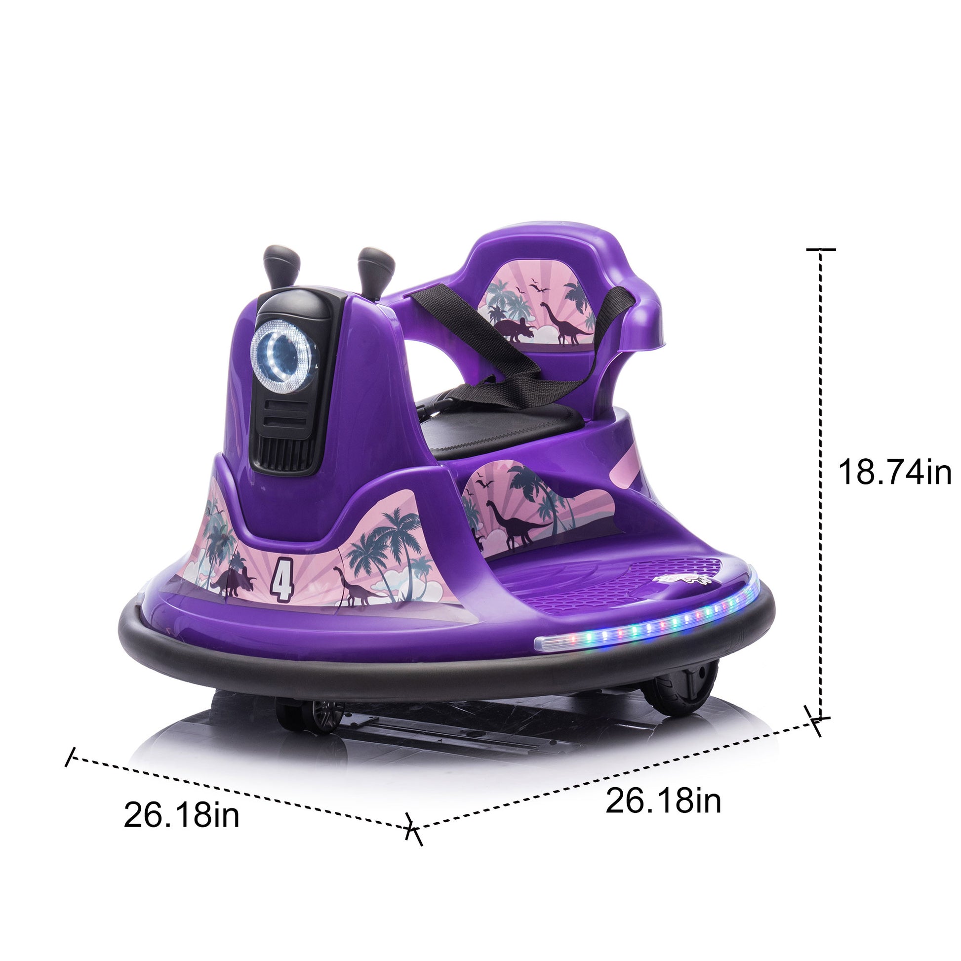 12V Kids Ride On Bumper Car W Parents Control,Rotate 360 Degrees,Two Handed Switch For Direction Control,Bumper Strip,Light Belt,Mp3 Music,Bluetooth,Provide A Speed Of 0.75Mph For Kids Of 2 5 Purple