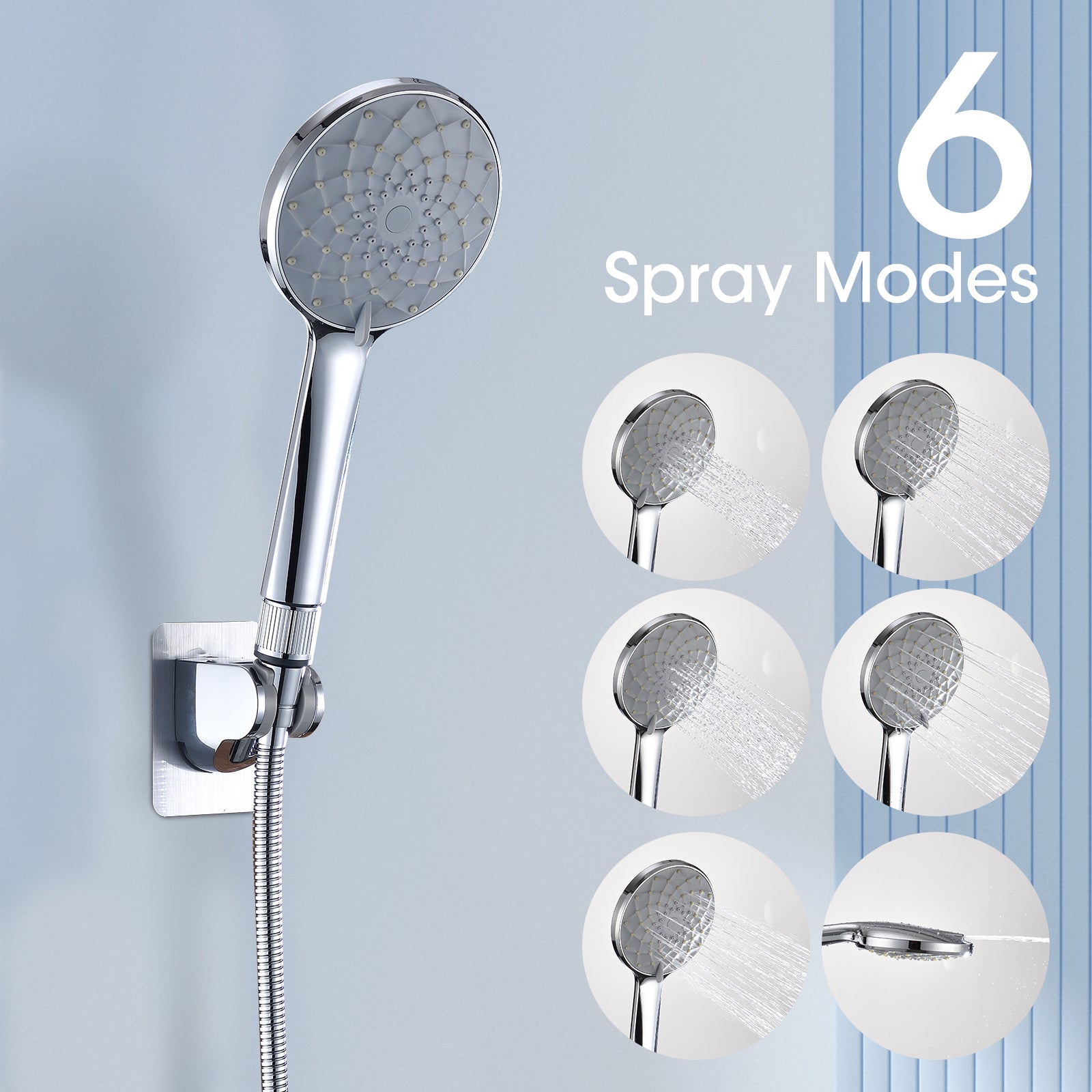 10" Chrome Rainfall Shower Head And Handheld Combo With 11" Extension Arm, 6 Spray Modes Chrome Stainless Steel