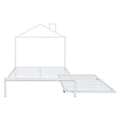 Full Size Metal Platform Bed With Twin Size Trundle,House Shaped Headboard Design, White Full White Metal