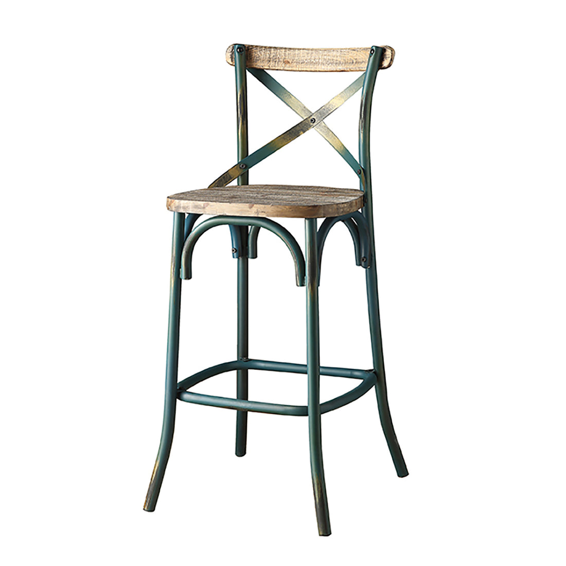 Antique Turquoise And Antique Oak Bar Stool With Cross Back Turquoise Dining Room Vintage Fir Cross Back Wood Metal