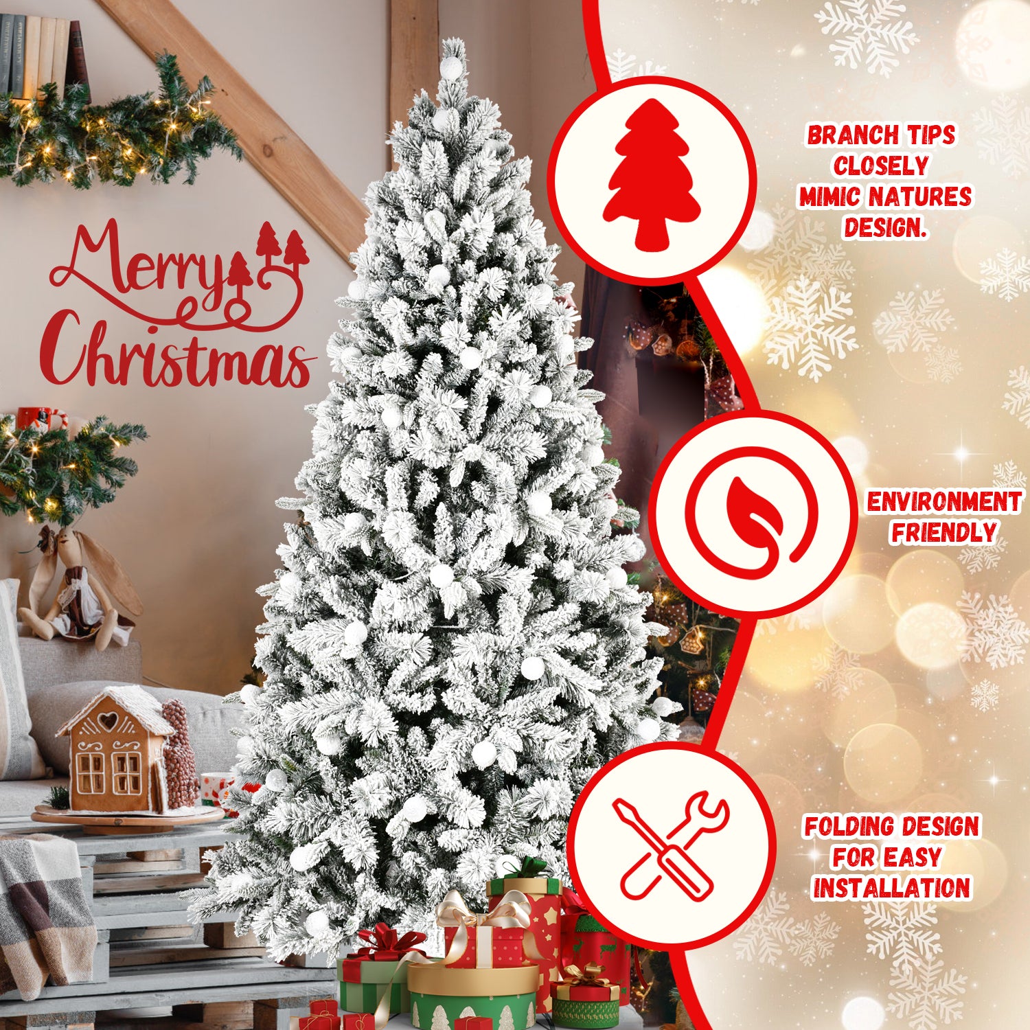 8Ft Pe Pvc Pine Mixed Christmas Tree With Colorful Warm Light 10 Function Led, Memory Wire & Easy Power Technology Green,White Polyethylene
