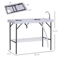 Outsunny Folding Fish Cleaning Table With Sink, Portable Camping Table With Faucet Drainage Hose, Grid Rack And Fish Cleaning Kit For Picnic, Fishing, 50