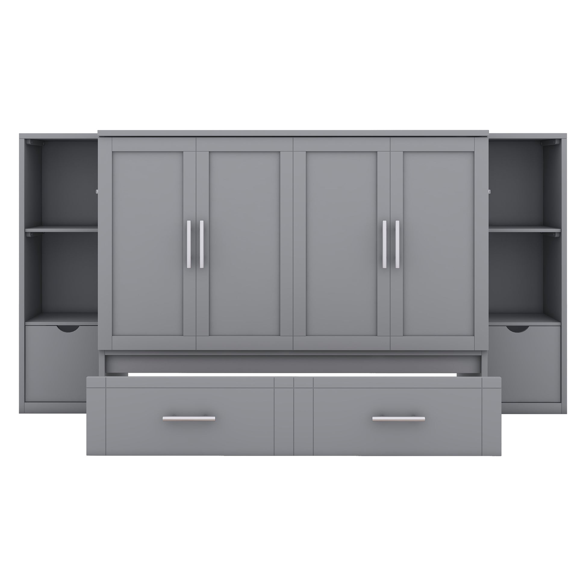 Full Size Murphy Bed With Shelves, Drawers And Usb Ports,Gray Gray Mdf Lvl