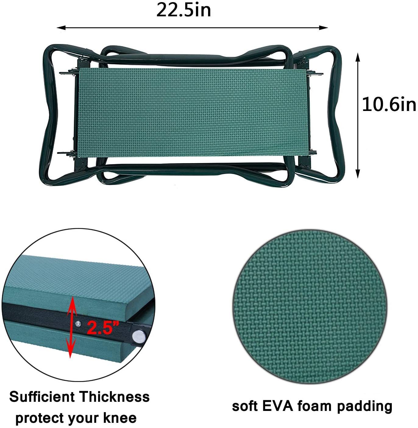 Garden Kneeler & Seat Folding Multi Functional Steel Garden Stool With Tool Bag Eva Kneeling Pad Green Metal