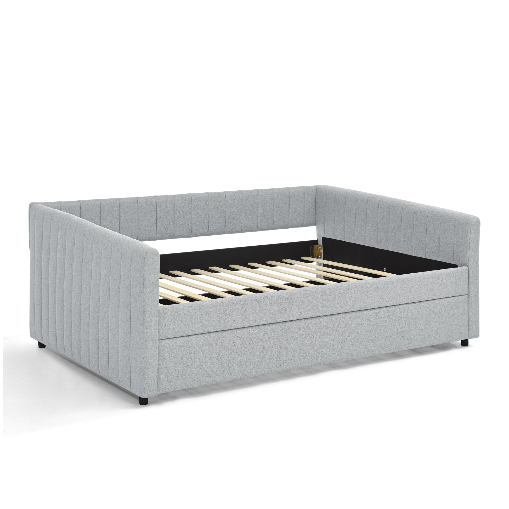 Full Size Daybed With Trundle Upholstered Sofa Bed, With Vertical Stripes, Linen Fabric, Grey 82.5"X58"X30" Grey Linen