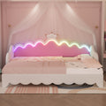 Twin Extending Daybed With Led Lights, Modern Upholstered Princess Daybed With Crown Headboard,White Twin White Wood