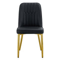 2 Modern Dining Chairs, Sleek Pu Leather Backrest, And Gold Metal Legs Bring A Comfortable Home Experience To The Kitchen, Bedroom, And Office. Black Pu