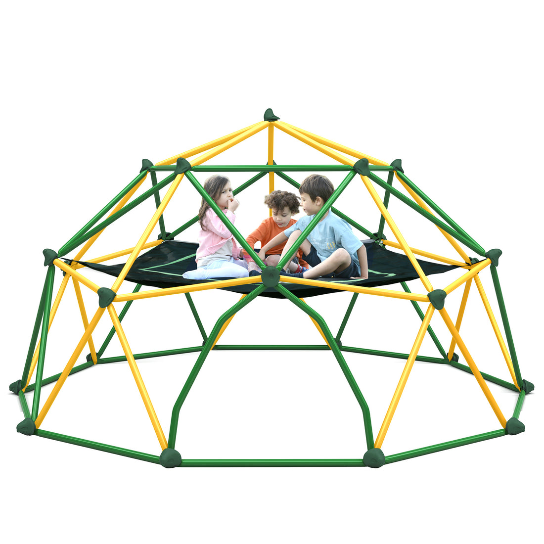 13Ft Geometric Dome Climber Play Center, Kids Climbing Dome Tower With Hammock, Rust & Uv Resistant Steel Supporting 1000 Lbs Yellow Metal