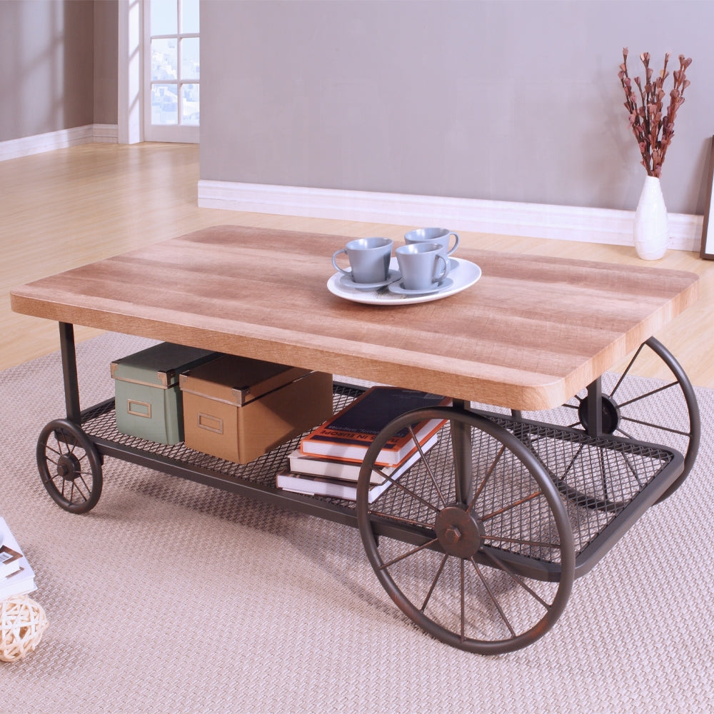 Oak And Antique Grey Coffee Table With Shelf Oak Primary Living Space Shelves Rectangular Wood Metal