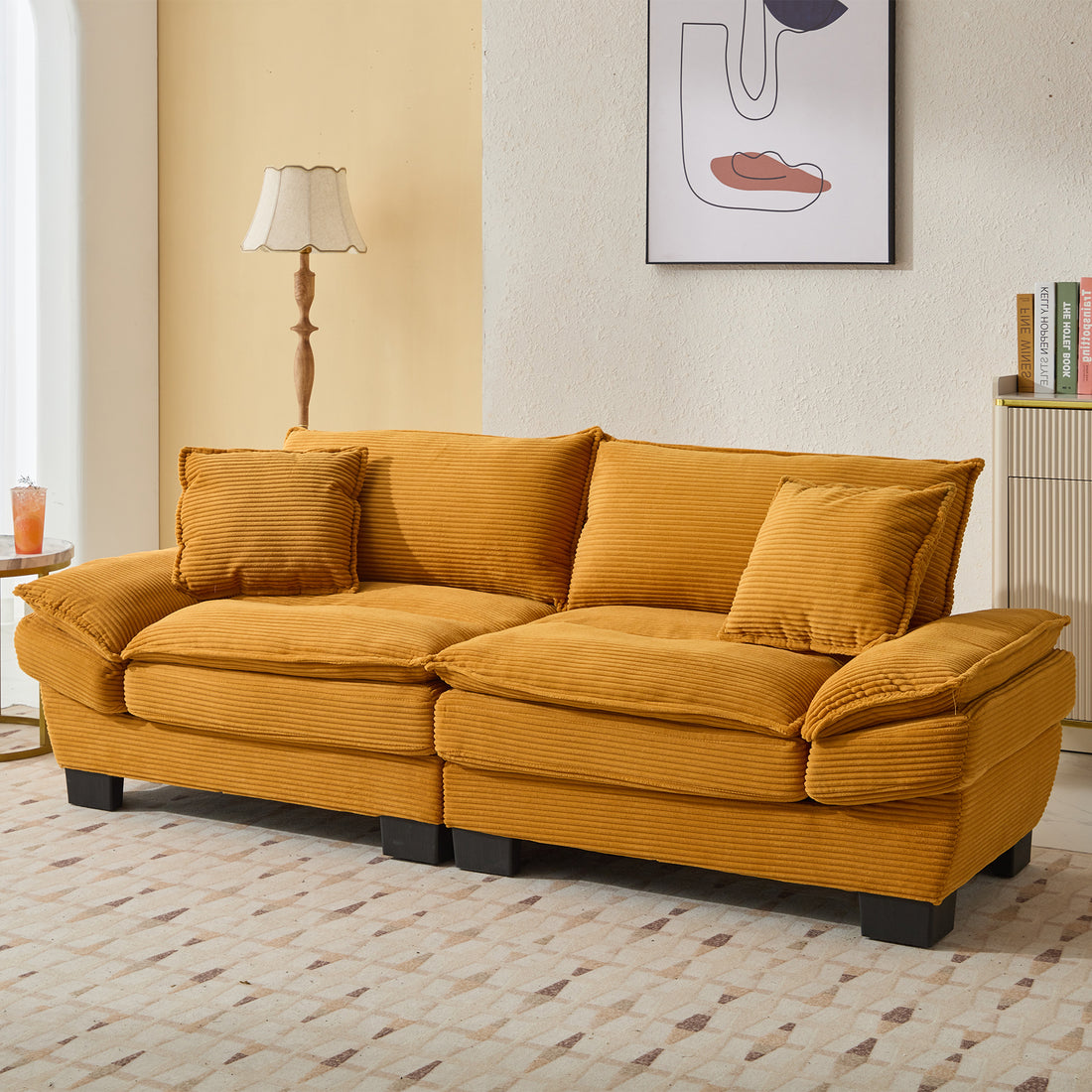 Corduroy Sofa Sleeper Couch Loveseat Sofa With Pillows Comfy Upholstered Deep Seat Sofa For Bedroom,Living Room,Apartment,Office,Dorm Yellow Corduroy Yellow Foam Upholstered 2 Seat