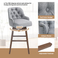 Coolmore Bar Stools Set Of 2 Counter Height Chairs With Footrest For Kitchen, Dining Room And 360 Degree Solid Wood Legs Swivel Bar Stools Set Of 2 Gray Linen Gray Foam Linen