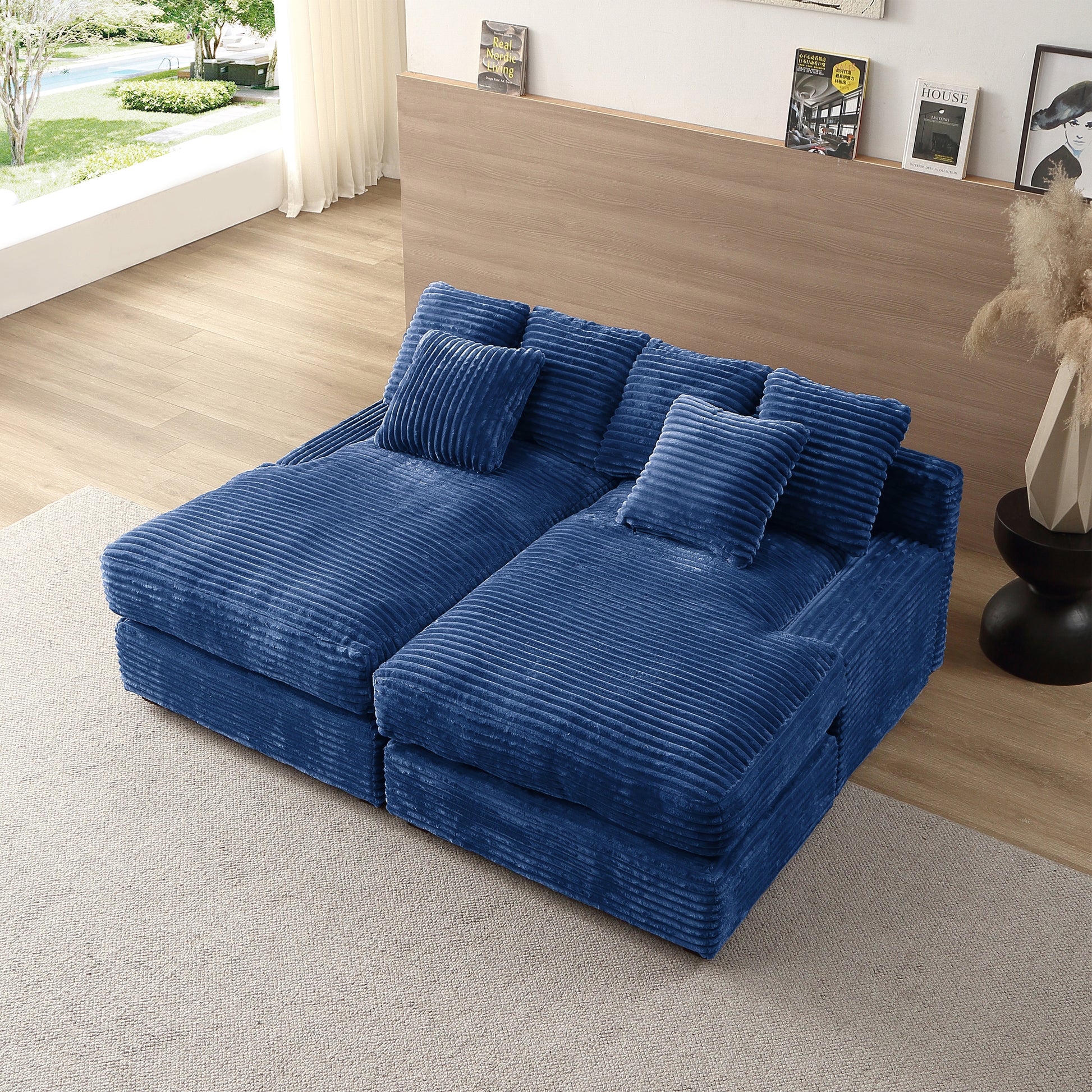 74.8" Modern Luxury Twins Sofa Couch For Living Room Quality Corduroy Upholstery Sleeper Sofa Bed Daybed Navy Blue Navy Blue Corduroy 2 Seat