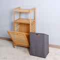 Bathroom Laundry Basket Bamboo Storage Basket With 2 Tier Shelf 17.32 X 13 X 37.8 Inch Natural Bamboo