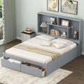 Queen Size Platform Bed With Storage Headboard And 2 Drawers, Gray Box Spring Not Required Queen Gray Wood Bedroom Bed Frame Solid Wood Mdf