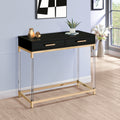 Black High Gloss And Gold Console Table With 2 Drawers Black Gold Primary Living Space Modern Drawers Rectangular Wood Metal
