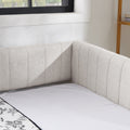 Twin Size Daybed With Trundle Upholstered Sofa Bed, With Vertical Stripes, Linen Fabric, Beige 82.5