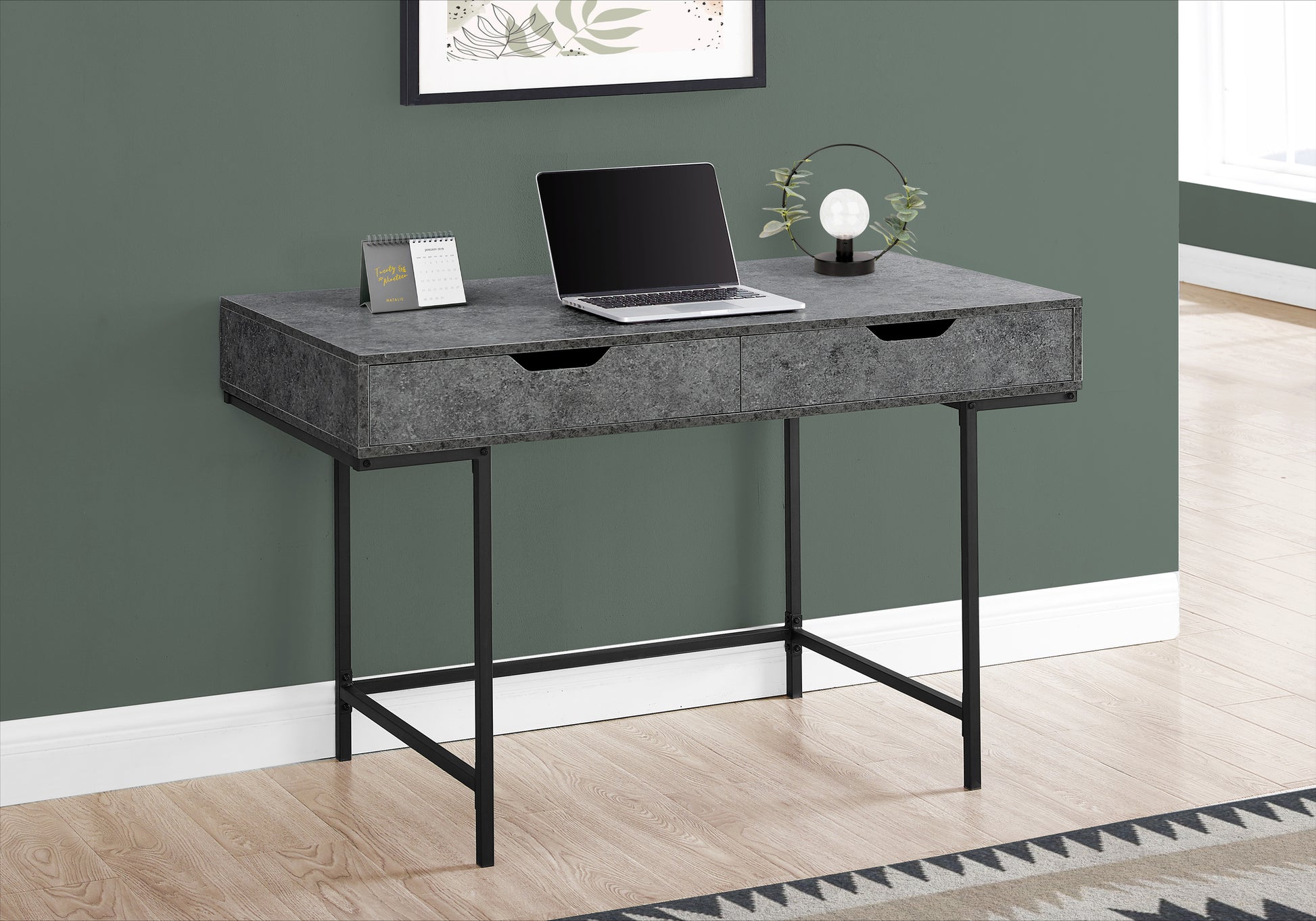 Computer Desk, Home Office, Laptop, Storage Drawers, 48"L, Work, Grey Laminate, Black Metal, Contemporary, Modern Grey Particle Board