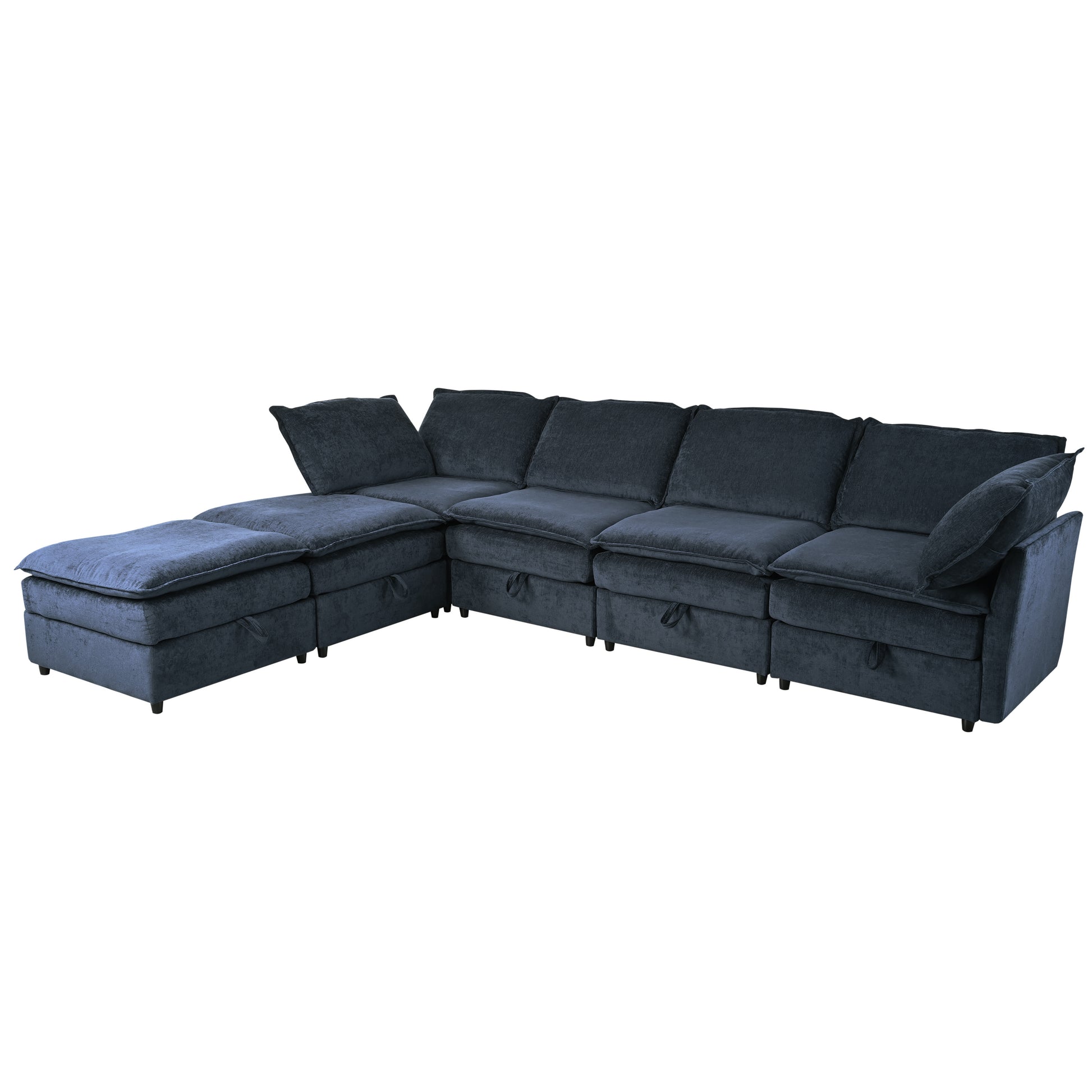 Mirod Versatile 6 Piece Modular Sofa Bed With Storage,Stylish Faux Double Layer Cushions,Comfortable & Durable Design,Perfect For Any Living Space Dark Blue Polyester 6 Seat