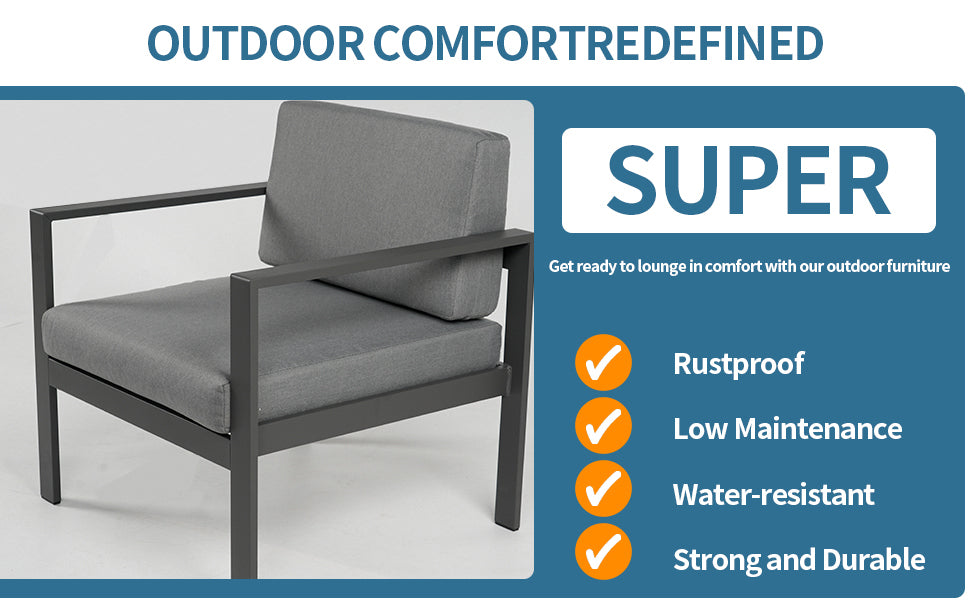 Aluminum Modern 4 Piece Sofa Seating Group For Patio Garden Outdoor Yes Complete Patio Set Black Mildew Resistant Frame Fade Resistant Cushion Garden & Outdoor Modern Complete Patio Sets Aluminium Aluminium