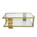 Golden Stainless Steel Coffee Table, Double Layer, Clear Tempered Glass Coffee Table, For Bed Room, Living Room Clear,Gold Modern Open Storage Rectangular Stainless Steel,Tempered Glass