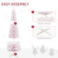 Homcom 6' Snow Flocked Artificial Pencil Christmas Tree, Slim Xmas Tree With Realistic Branches And Plastic Base Stand For Indoor Decoration, Pink Pink Plastic