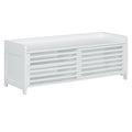 Distressed Shutter Storage Bench With Acacia Veneer For Retro Charm For Living Room, Entryway White White Mdf