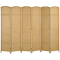 Homcom Room Divider, 6 Panel Folding Privacy Screen, 5.6' Tall Freestanding Wall Partition For Home Office, Bedroom, Nature Wood Natural Wood Polypropylene