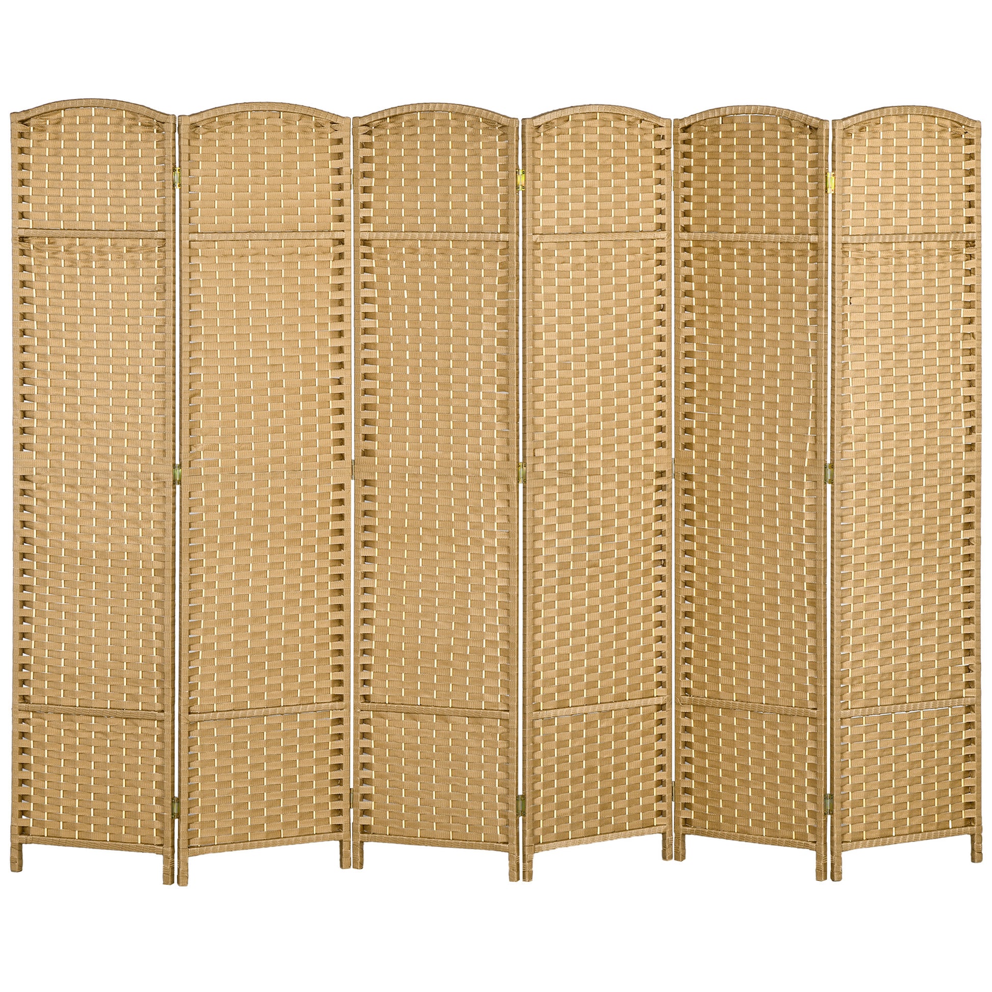 Homcom Room Divider, 6 Panel Folding Privacy Screen, 5.6' Tall Freestanding Wall Partition For Home Office, Bedroom, Nature Wood Natural Wood Polypropylene