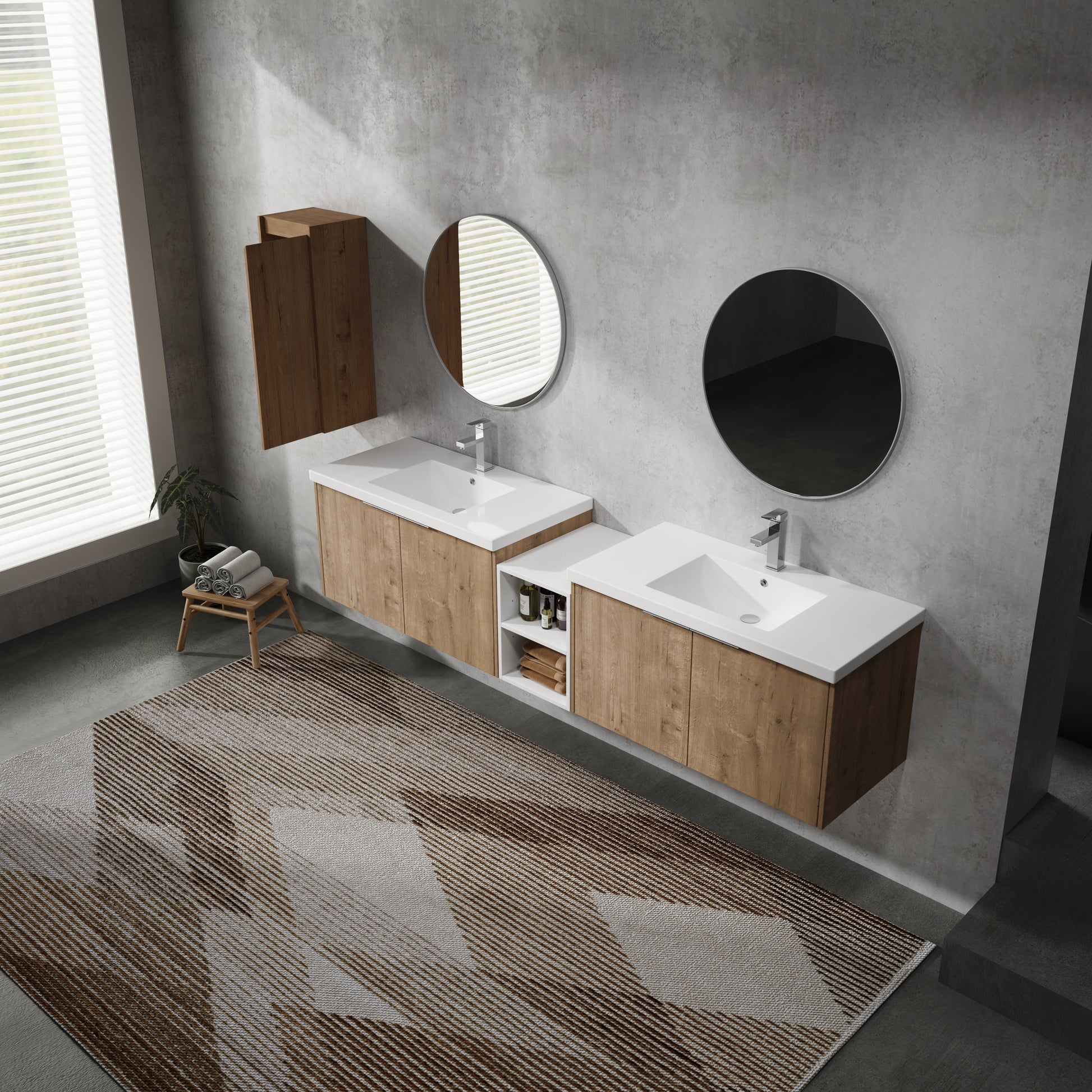 84" Wall Mounted Bathroom Vanity With Sink And Side Cabinet, Soft Close Doors,00112Imo 00636Imox2 0612Gwh Combination Cabinet Kd Packing Imitative Oak Bathroom Modern Plywood Plywood