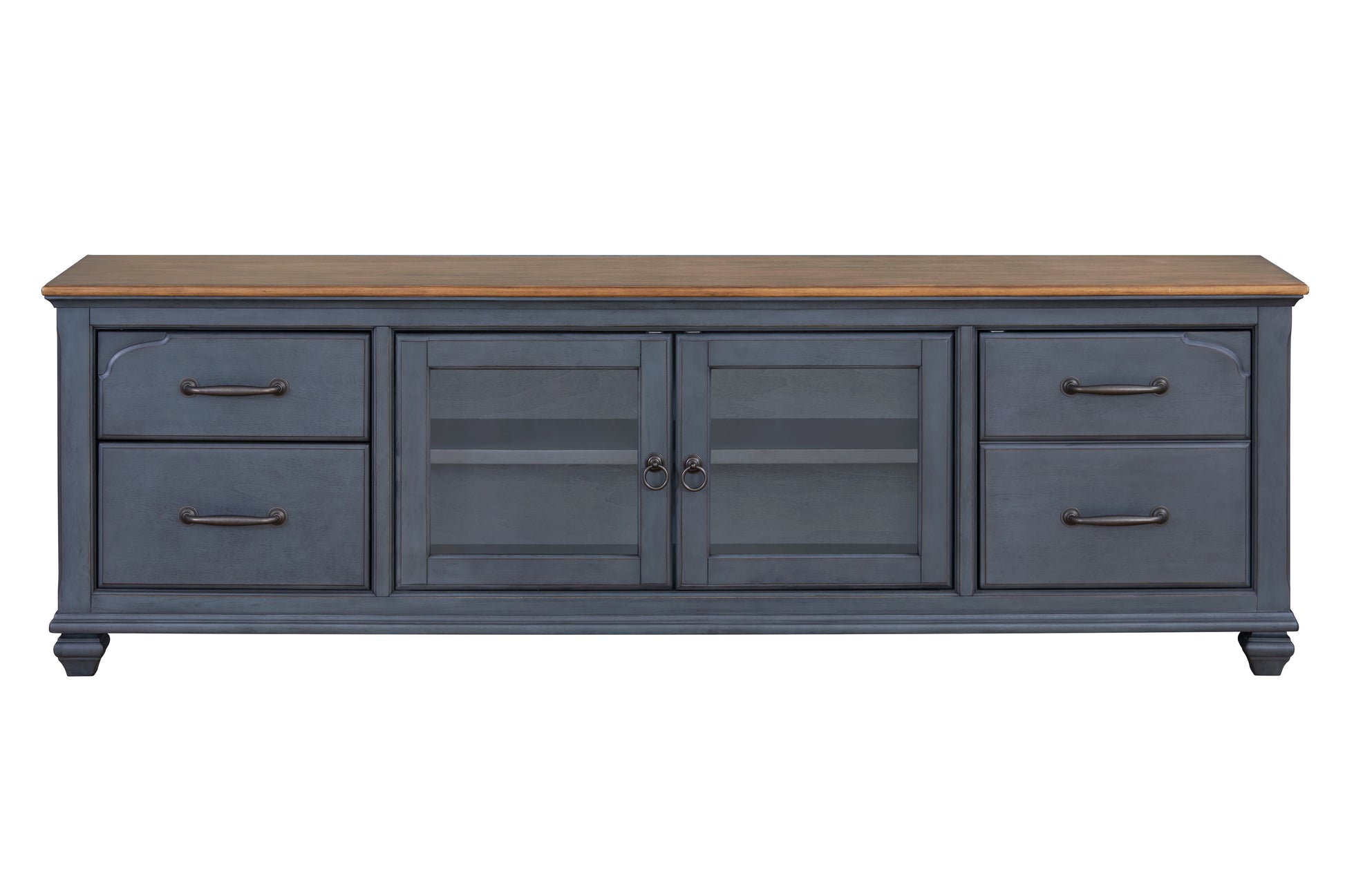 Americana 84 In Tv Stand For Tvs Up To 90 Inches, No Assembly Required, Corduroy Blue Finish Blue 90 Inches Or Larger Rubberwood Rubber Wood