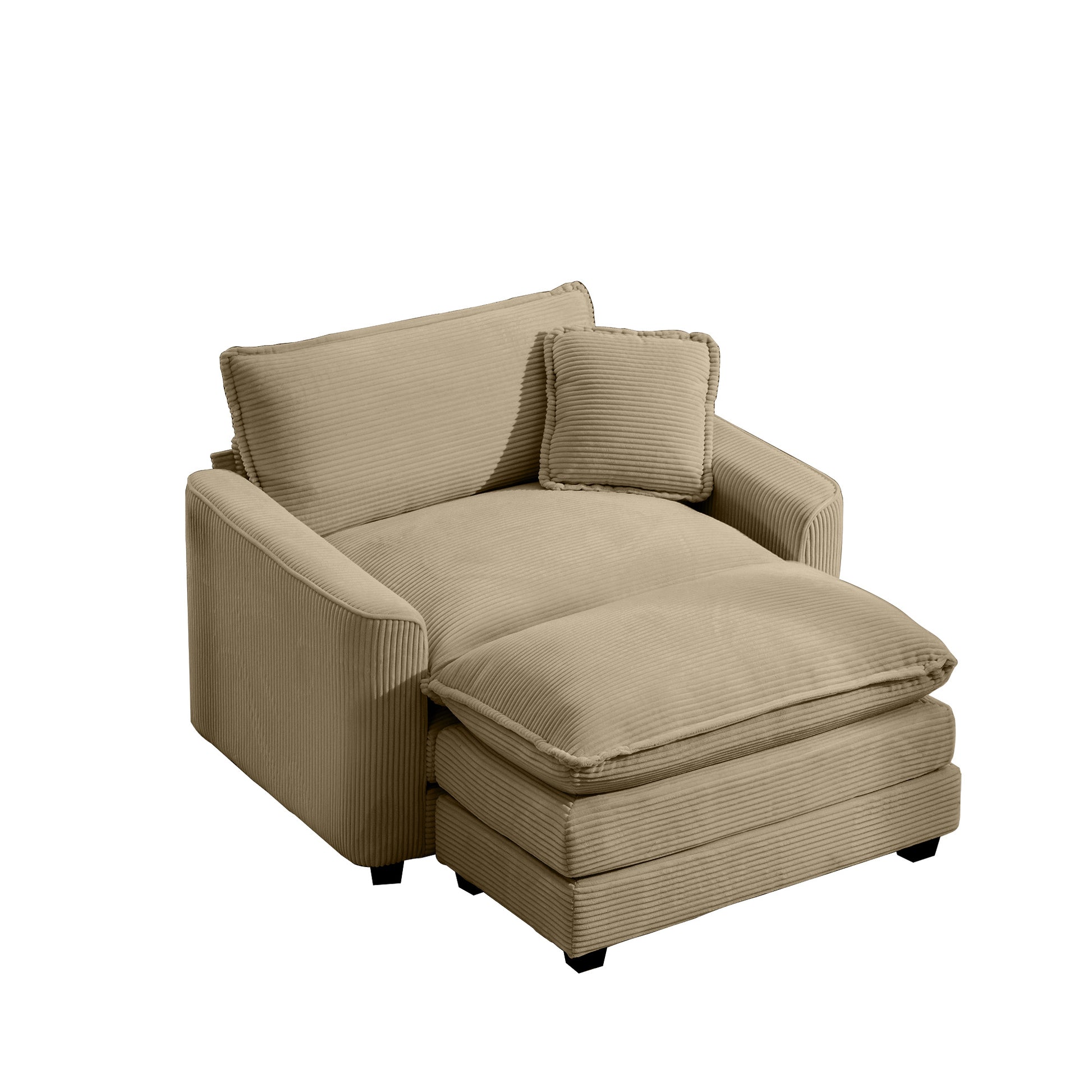 Comfortable Single Chair Deep Seat Sofa With Footstool With One Pillow, Suitable For Living Room And Bedroom, Club Multiple Occasions, Tan Corduroy Fabric Tan Corduroy 1 Seat