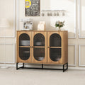 Storage Cabinet With Glass Door, Sideboard Buffet Cabinet For Kitchen,Dining Room, Walnutcolor Natural Particle Board