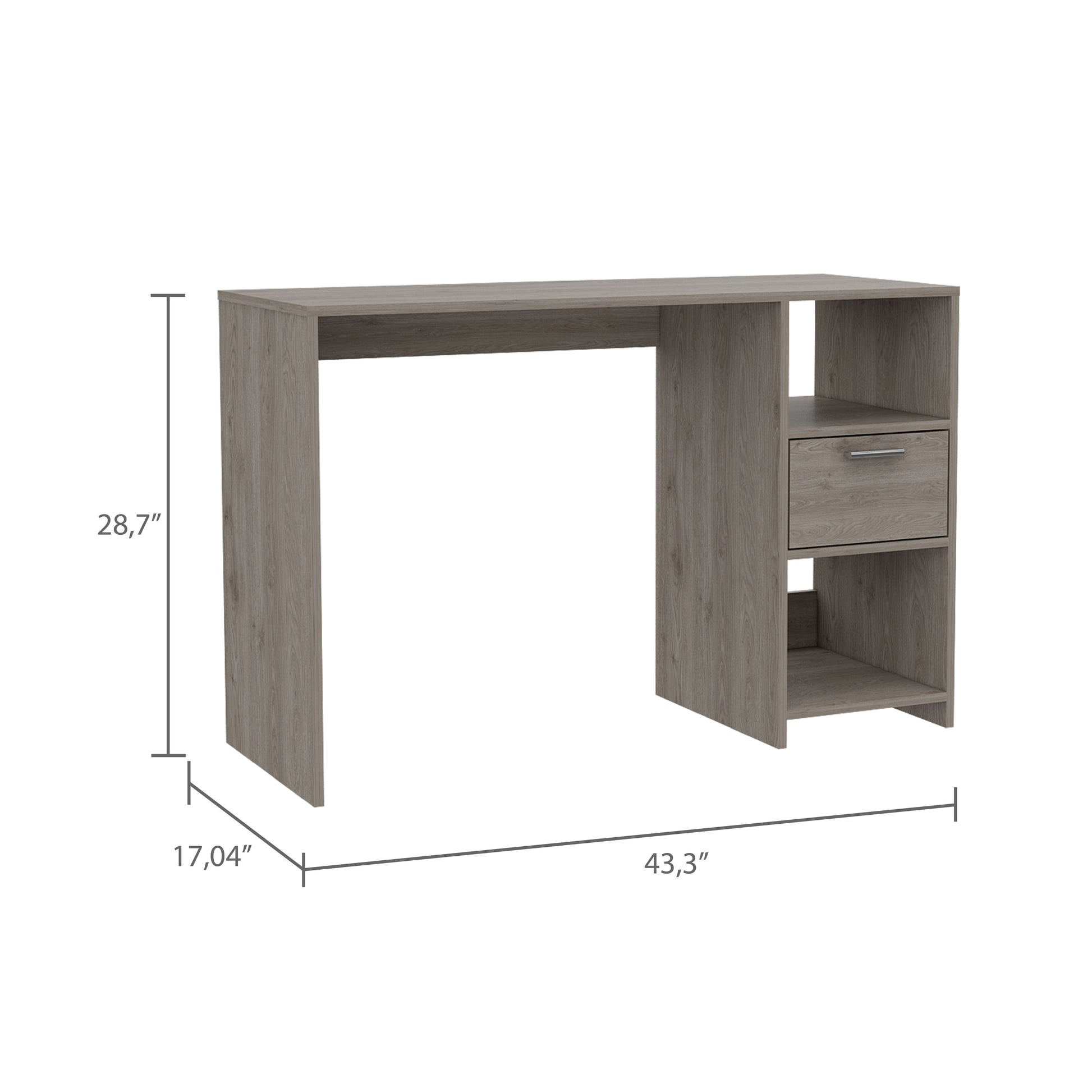 Computer Desk With 1 Drawer And 2 Open Storage Shelves, Light Gray Gray Particle Board Particle Board