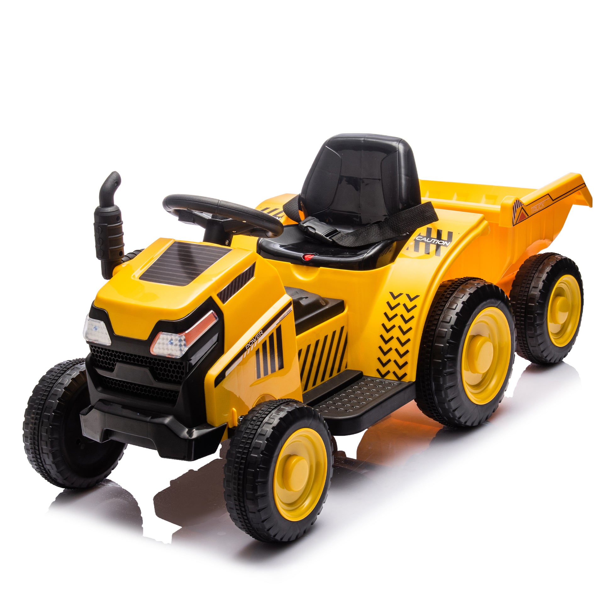 12V Kids Ride On Electric Tractor Black Knight,Kids Ride On Toy.2Wd,Non Skid Tires, Steering Wheel, Foot Pedal,With Removable Storage Tug,Light,Bluetooth,Music,Mp3,Usb,Power Display For Kids Aged 2 3. Yellow 50 99 Lbs Polypropylene