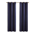 Solid Blackout Triple Weave Grommet Top Curtain Panel Pair Navy Polyester
