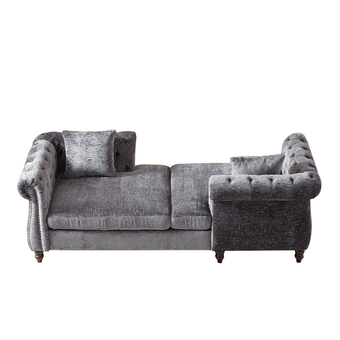 81 Inch Chenille Face To Face Chaise Lounge With Two Pillows,Nailhead Trim,Button Tufted Design And Rolled Arms For Lounge, Living Room And Office Grey Chenille 1 Seat