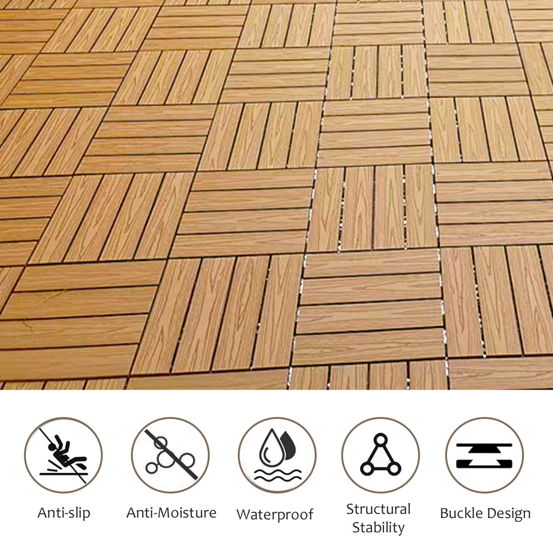 Wood Plastic Composite Deck Tiles Set Of 20Pcs, Composite Decking Resist Rust, Water, Weather, Easy To Diy & Maintain, Indoor&Outdoor,Ideal For Patios, Balconies, Rooftops, Decks, 12X12In Wood Color Wood Modern Plastic Wood Plastic