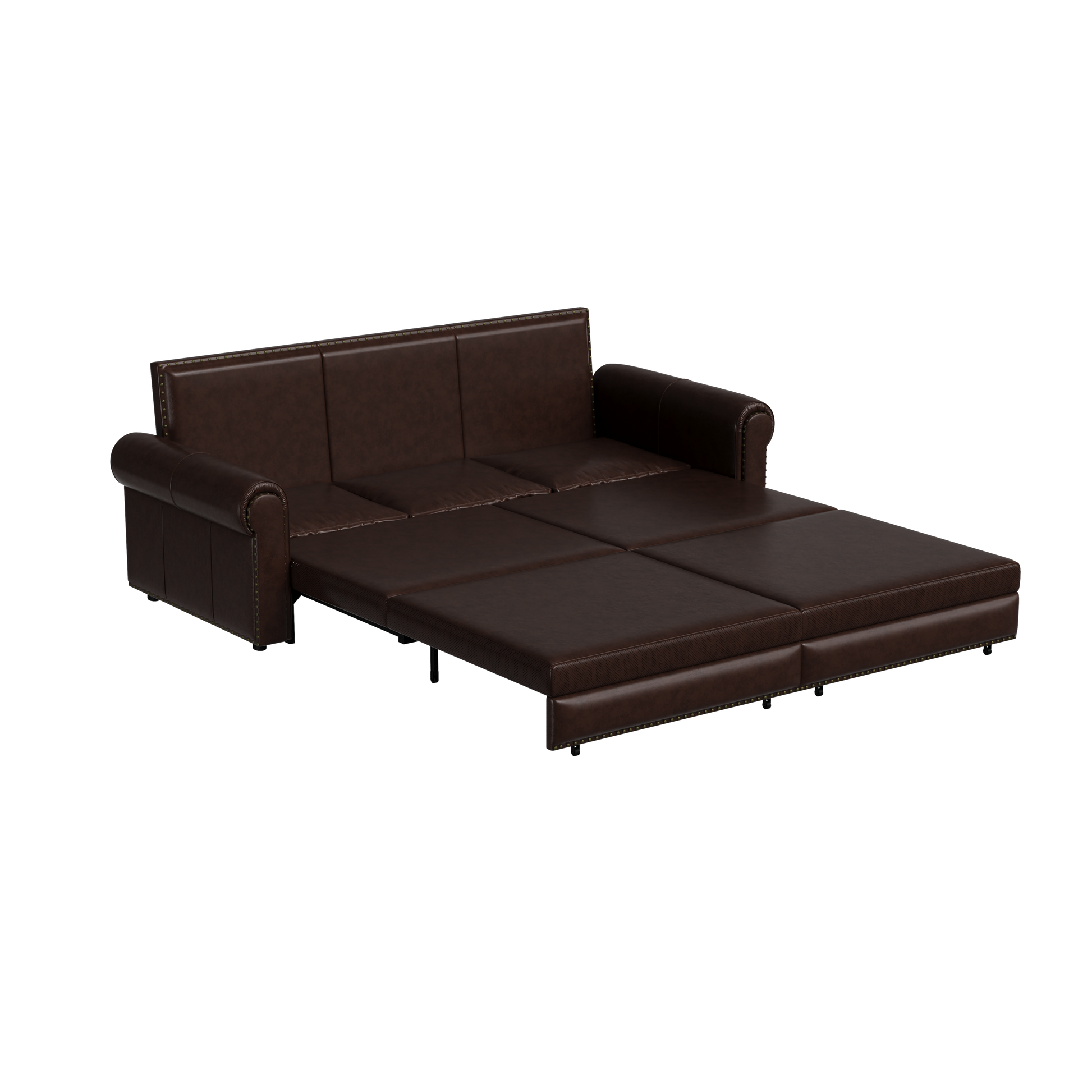 Chesterfield Sofa,93.7" King Pull Out Sofa Bed, 3 In 1 Faux Leather Convertible Sleeper Sofa With Trim & Rolled Arm,Multi Functional Sofa Bed For Living Room,Bedroom,Apartment,Office Dark Brown Faux