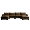 Big Deep Seat U Shaped Corduroy Sectional Couches For Living Room, 4 Seater Sofa Couch With 2 Storage Footstool And 4 Waist Pillows Corduroy, Brown Brown Corduroy 4 Seat