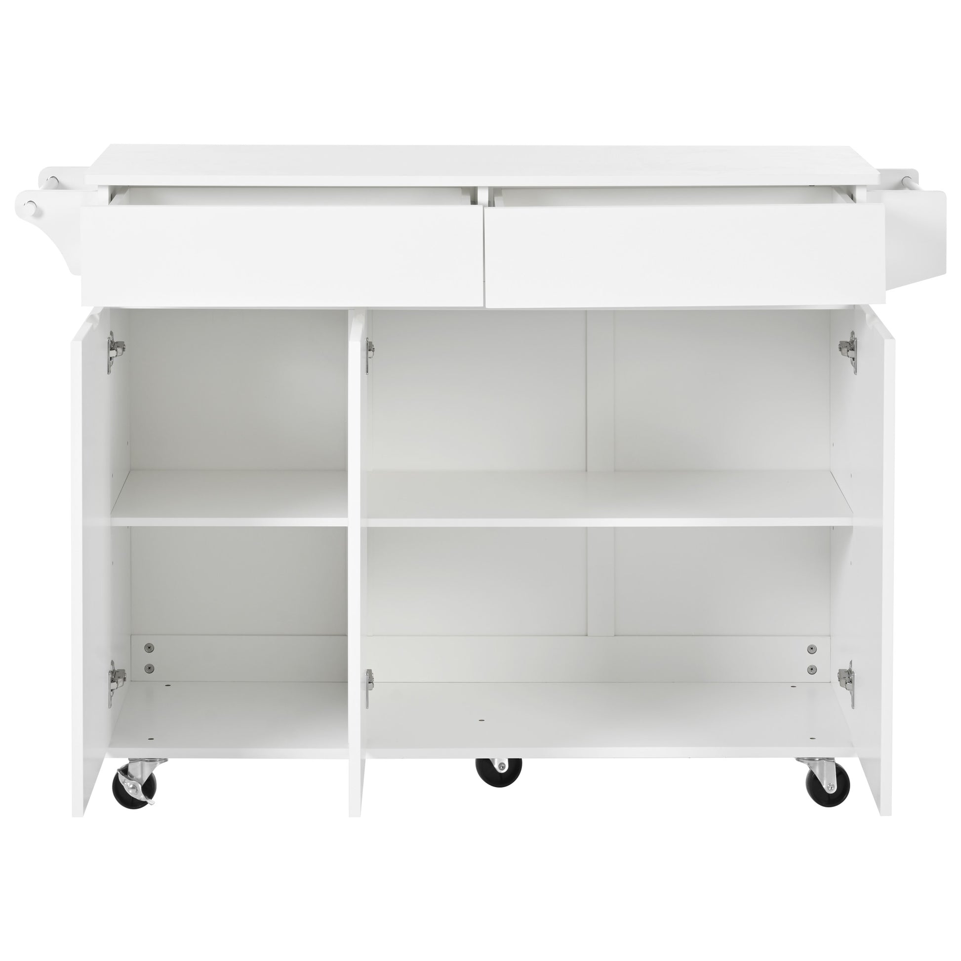 K&K 53.2'' Kitchen Island With Drop Leaf, Kitchen Storage Cart With Spice Rack, Towel Rack And 2 Drawers, Rolling Kitchen Island On Wheels With Adjustable Shelves For Kitchen, Dining Room, White White Brown Kitchen Artsy,Casual,Classic,Minimalist,Modern