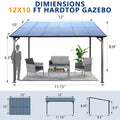 10' X 12' Outdoor Pergola Gazebo,Wall Mounted Lean To Metal Awning Gazebo With Roof,Large Heavy Duty For Patio,Decks,Backyard Grey Metal