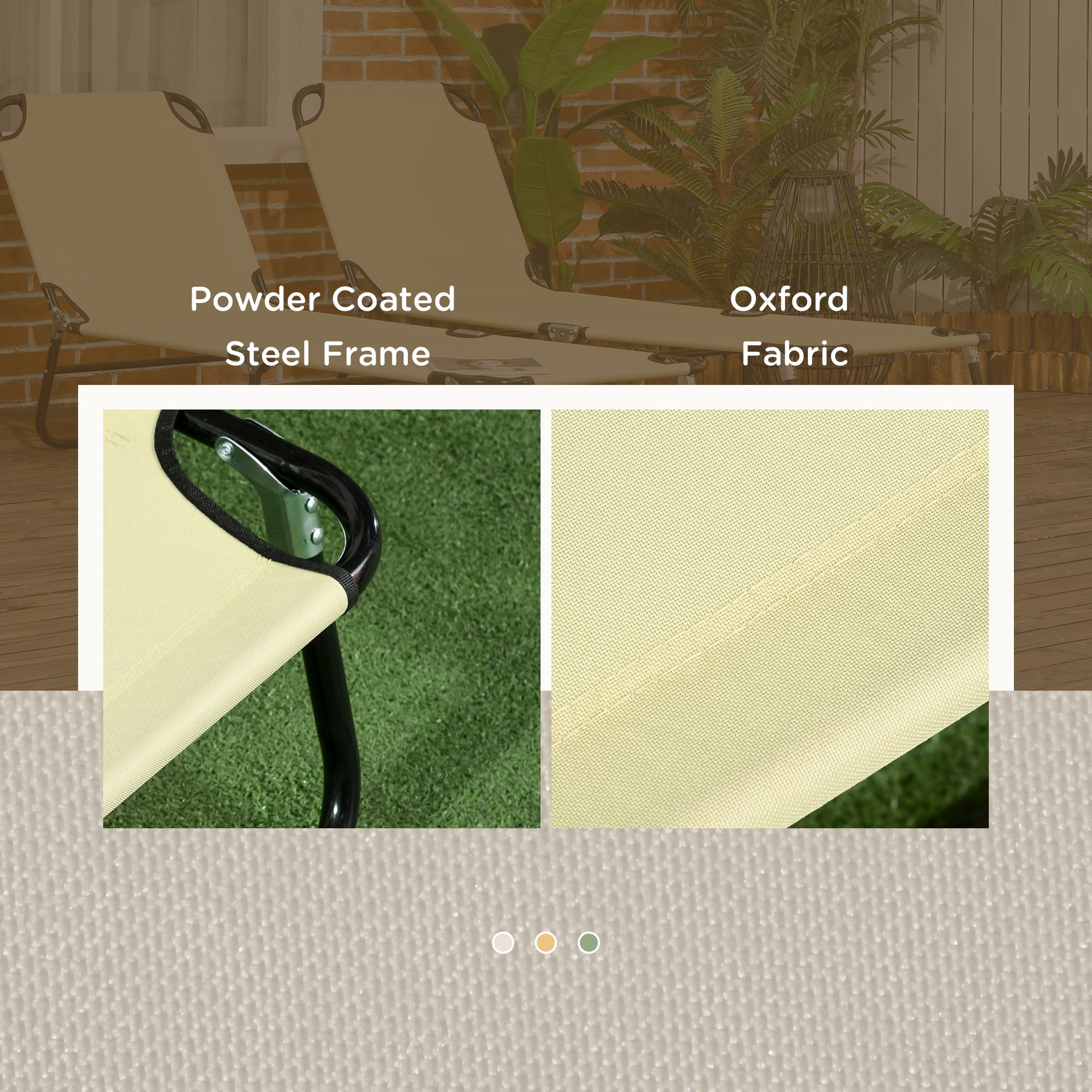 Outsunny 2 Piece Folding Chaise Lounge Pool Chairs, Outdoor Sun Tanning Chairs With 5 Level Reclining Back, Steel Frame For Beach, Yard, Patio, Beige Beige Steel