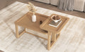 Modern 2 Piece Nesting Rattan Wood Mdf Coffee Table Set In Natural Natural Rubber Wood