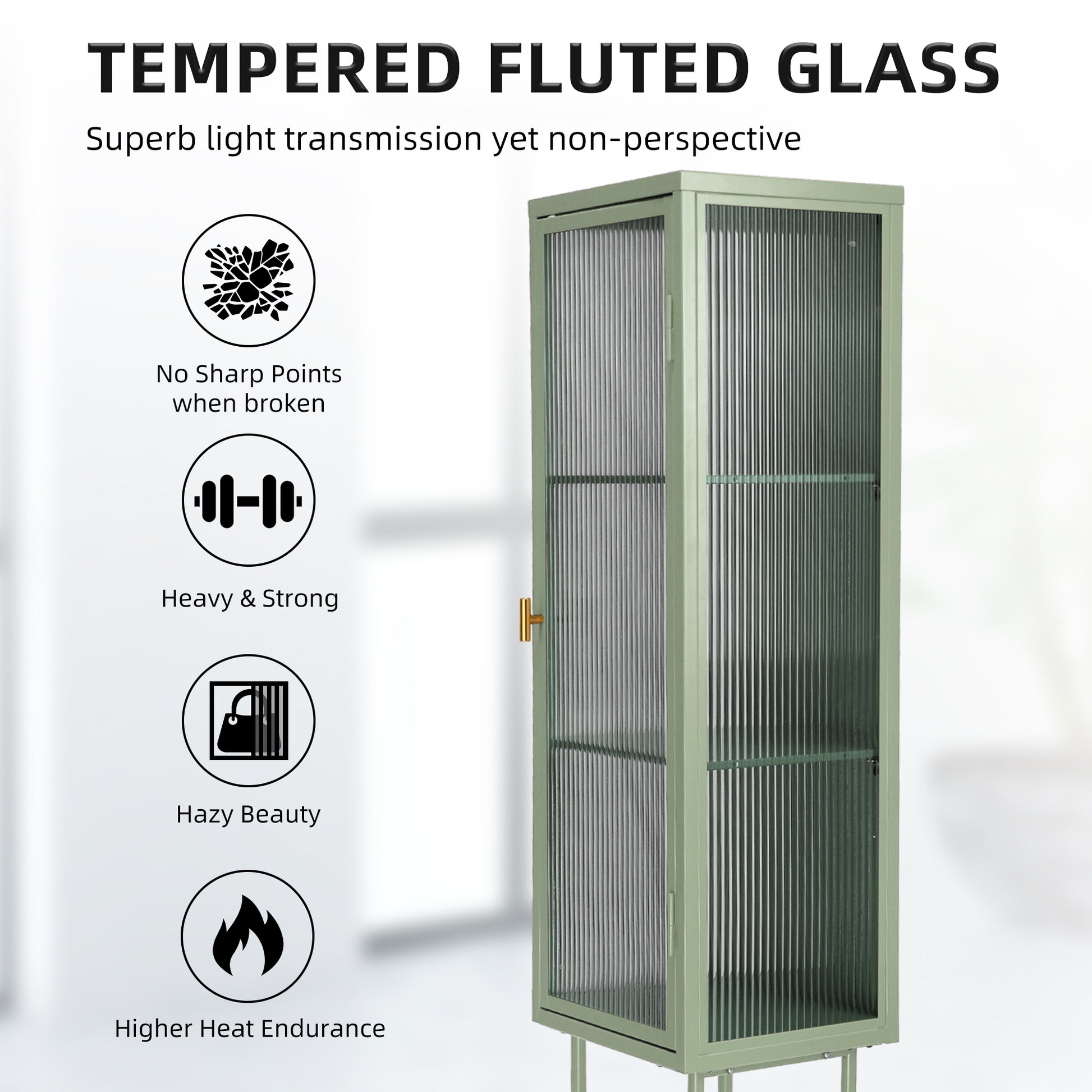 Retro Style Freestanding Metal Tall Display Cupboard With Glass Door And Three Detachable Shelves For Office, Living Room, Kitchen Console Sideboard,Bedside Entryway Mint Green Old Sku:W68751718 Mint Green Steel