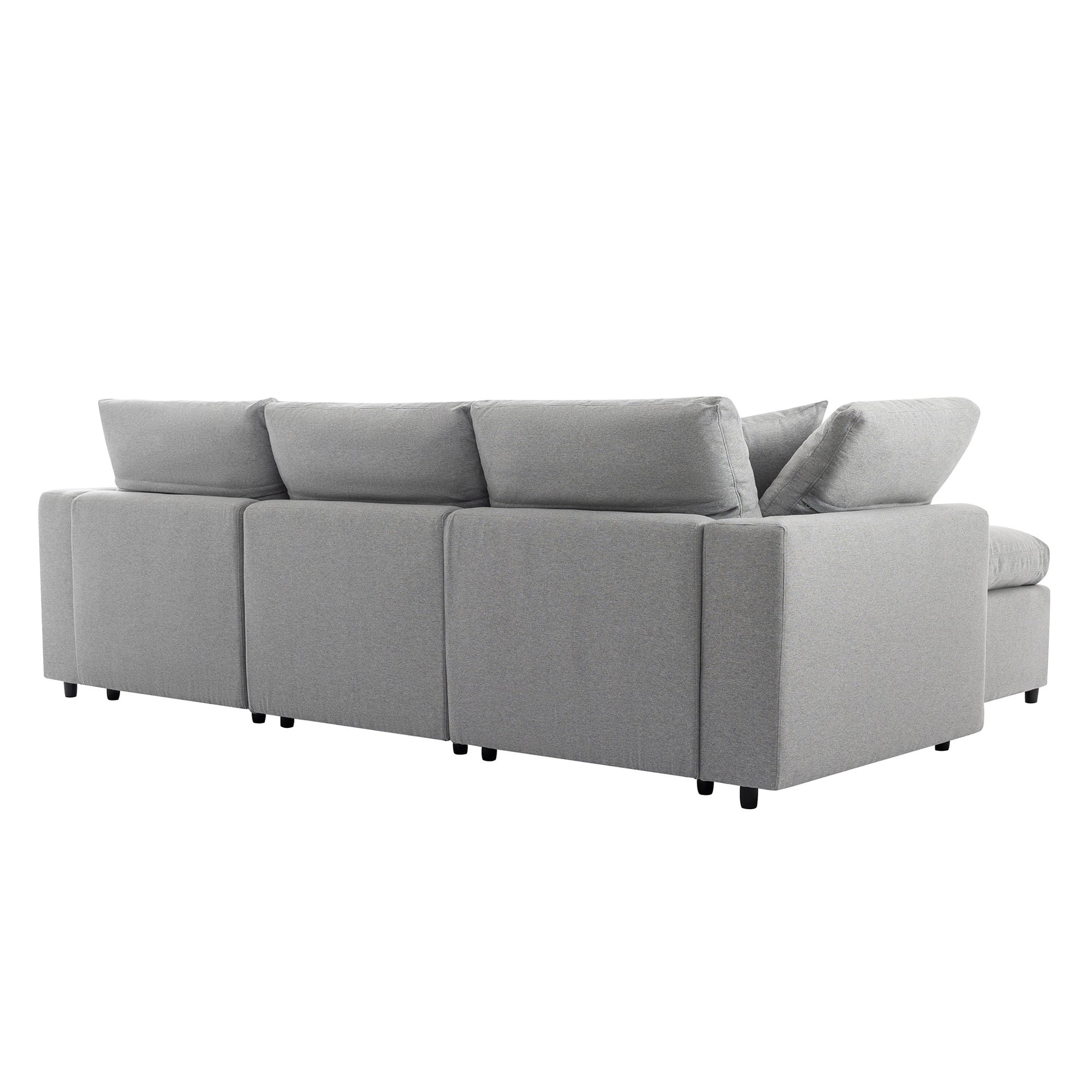 Down Filled Upholstery Convertible Sectional Sofa, L Shaped Couch With Reversible Chaise Light Gray Polyester 4 Seat